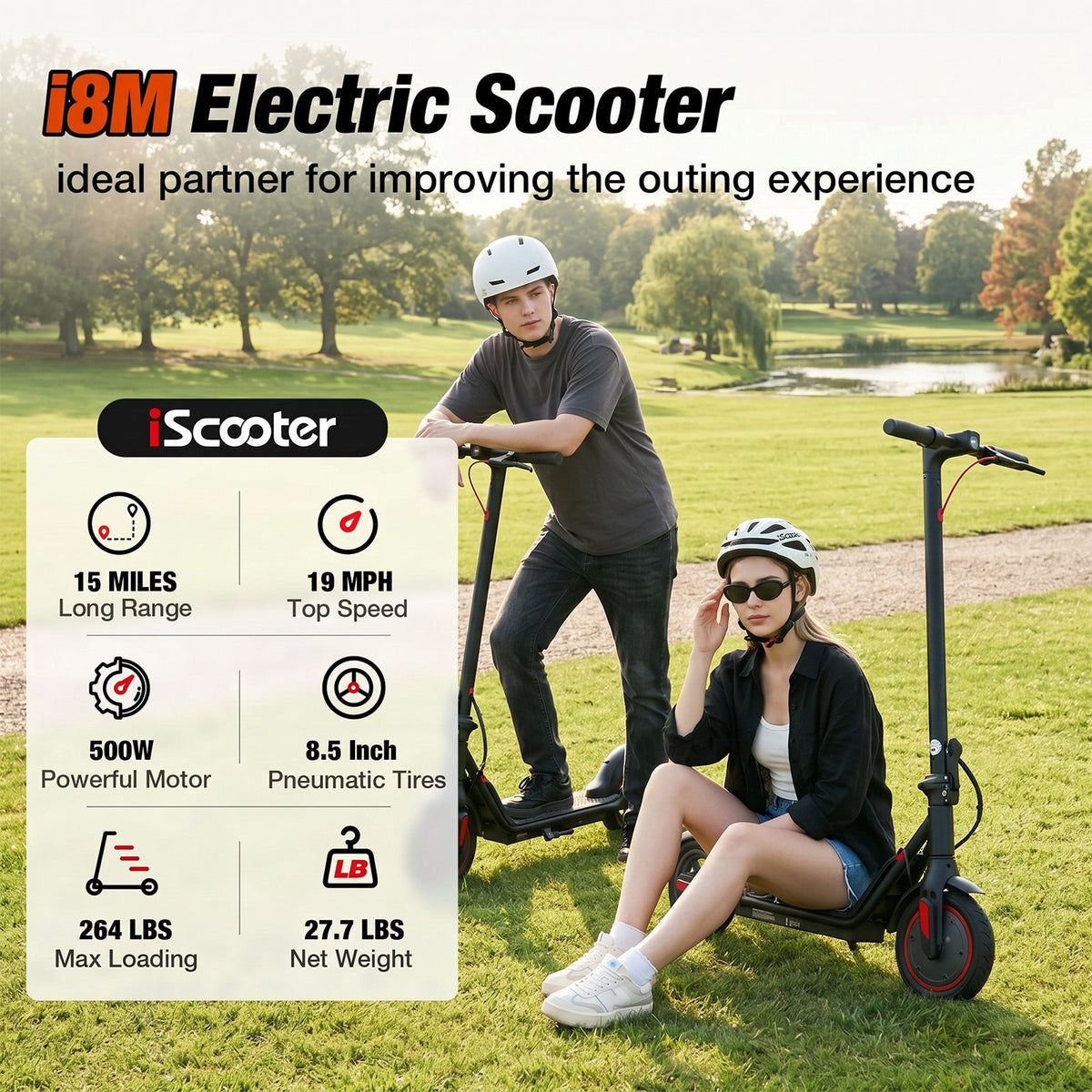 i8M Electric Scooter 15 Miles Long Range. 19 MPH Top Speed