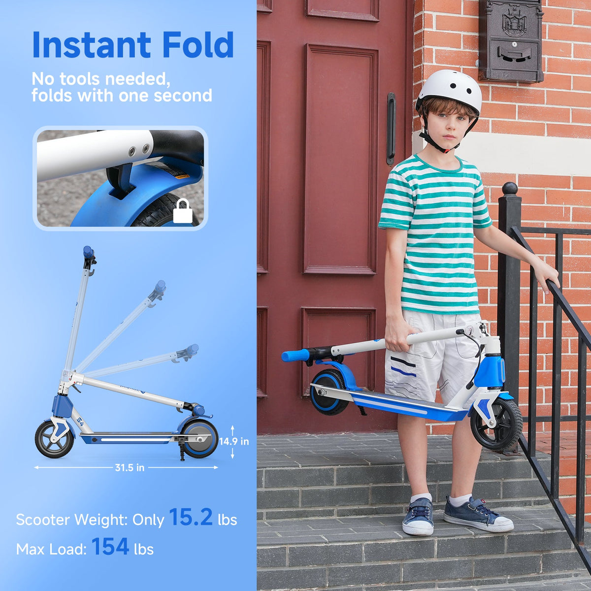 S4 Electric Scooter for Kids Ages 6-14. 200W Foldable Kids Electric Scooter